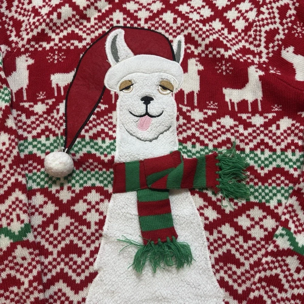 Jolly Sweaters‎ Llama Christmas Sweater Men's M Red & White Embroidered Pullover